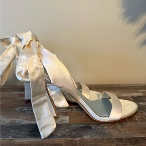Nine West Cream Satin Heels with Bow